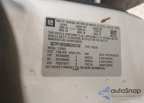 2011 GMC Sierra 1500 Sle из США, поврежденный, VIN 3GTP1VE09BG355748